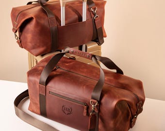 Personalized Groomsmen Duffle Bag, Gift Set of 1 or 10 Leather Weekender Bags for Best Man Proposal