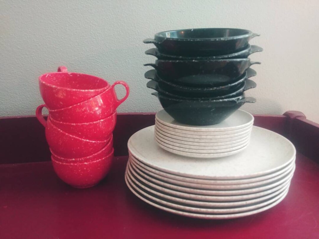Vintage Melamine Speckled Camping Dishes Etsy