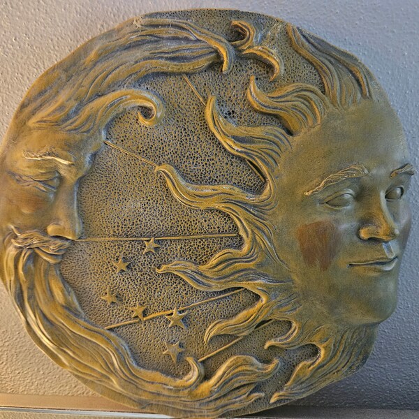 Celestial Sun and Moon Wall Plaque * Garden Outdoor Patio Decor