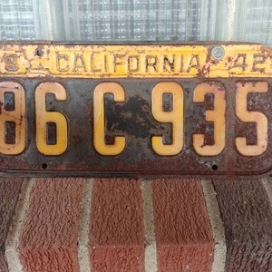 1942 California License Plate with Topper Tags