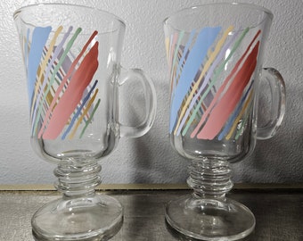 Vintage Libby Glass Irish Coffee Mugs Pastel Colors