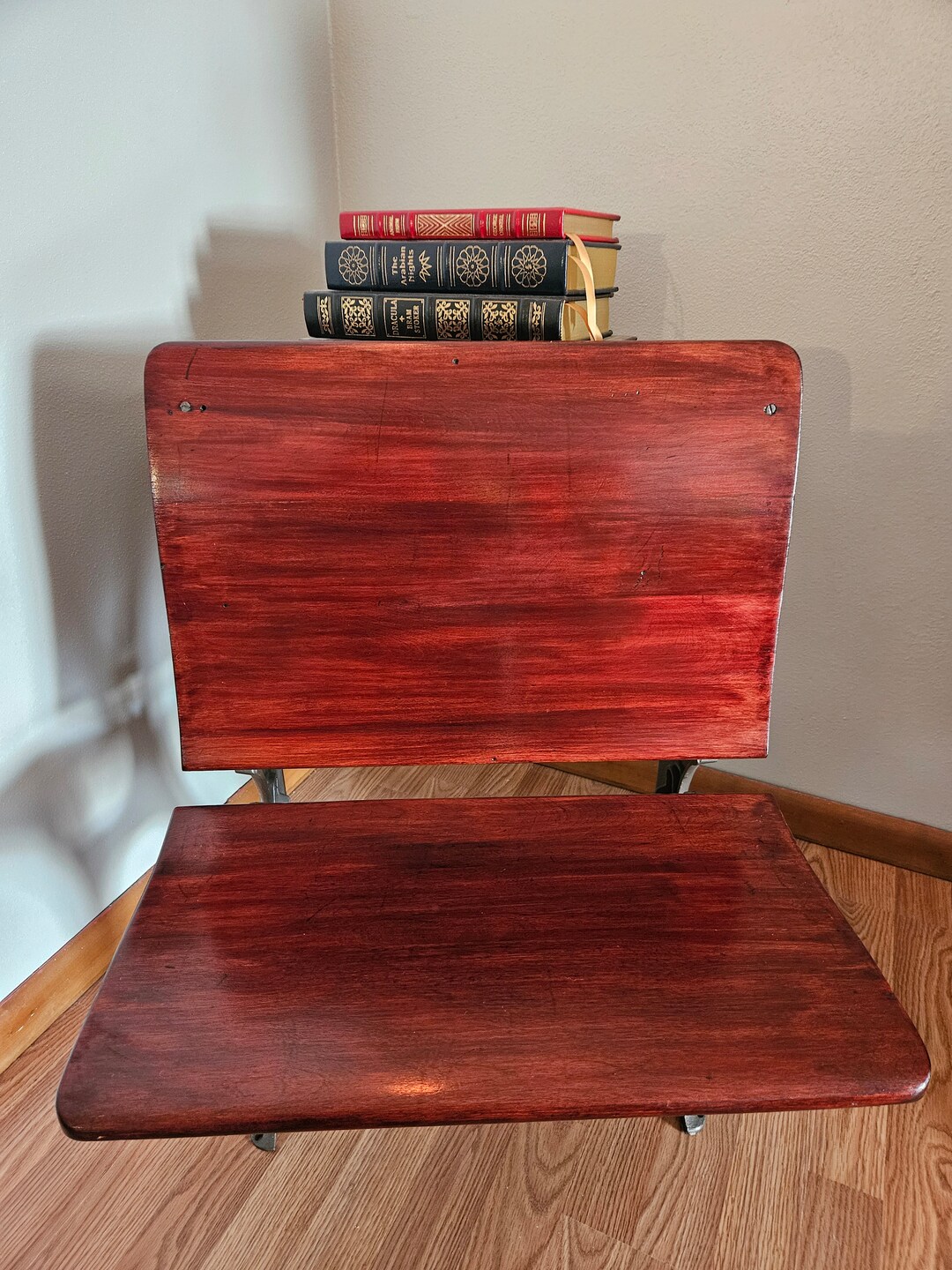 Antique Wooden School Desk With Cast Iron Frame Etsy
