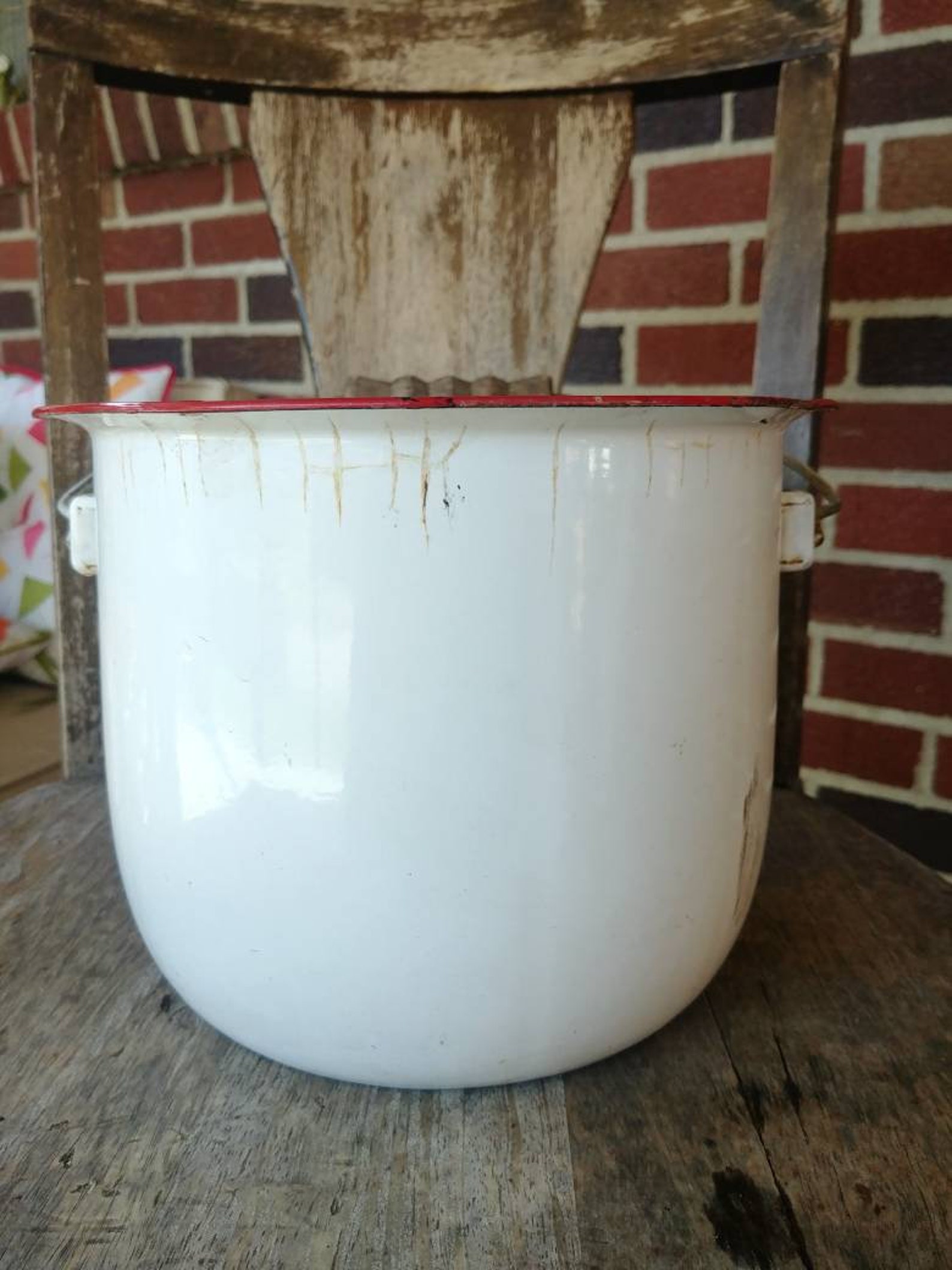 Vintage enamel bucket with handle Etsy