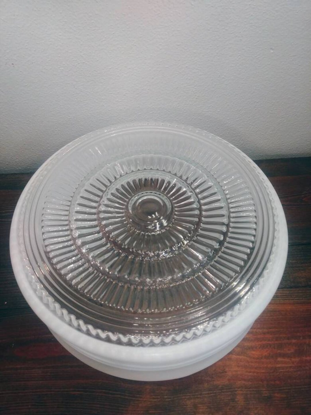 MCM Glass Light Fixture Cover Vintage Frosted Glass Bullseye Drum