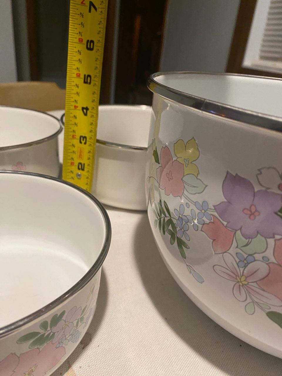 Vintage Enamel Kobe Mixing Bowls Floral Pattern Etsy