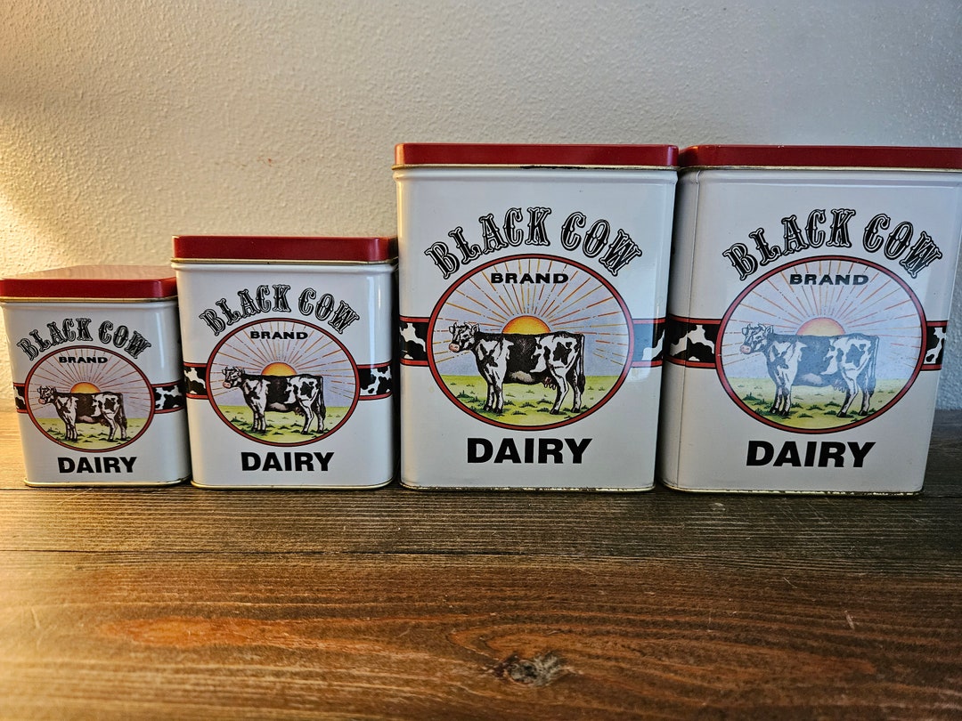 Vintage Kitchen Tin Storage Canisters Black Cow Dairy Etsy