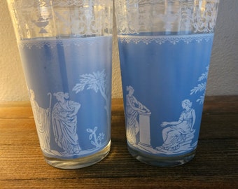 Vintage Jeanette Wedgwood Greek Hellenic Drinking Glass Tumblers