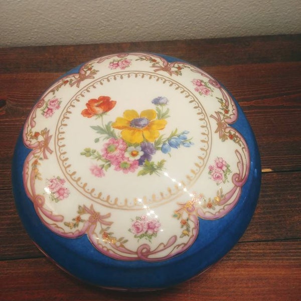 Vintage Paris Royal Porcelain Trinket Dish * Cobalt Floral Jewelry Holder