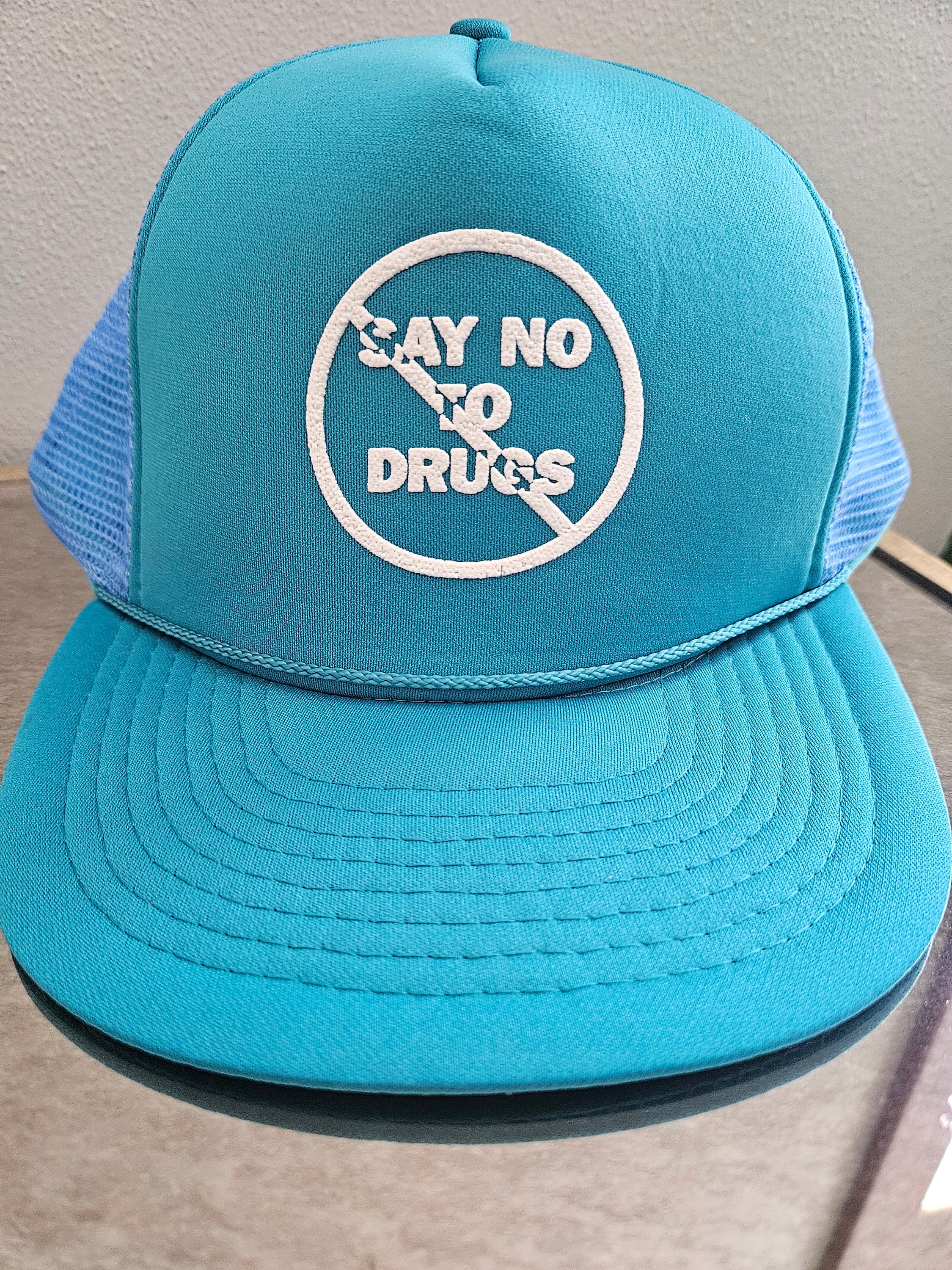 Say No To Drugs Trucker Hat * Vintage Blue Teal Mesh Hat