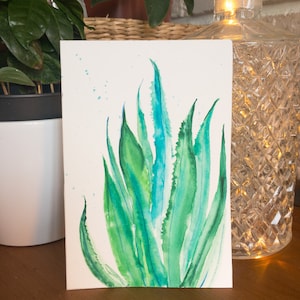 Carte Postale "Aloe vera" peinte à la main, aquarelle, env. 10 x 15 cm, modèle unique