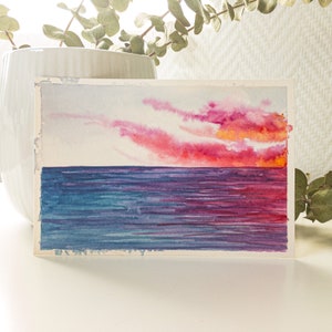 Carte Postale "atlantic sunset 1" peinte à la main, aquarelle, 10 x 15 cm, paysage souvenir de Mimizan, plage de l'ocean atlantique