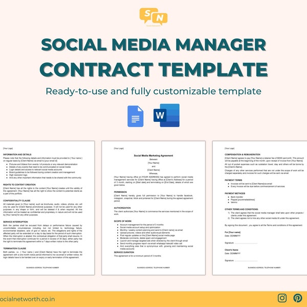 Social Media Manager Contract Agreement Etsy