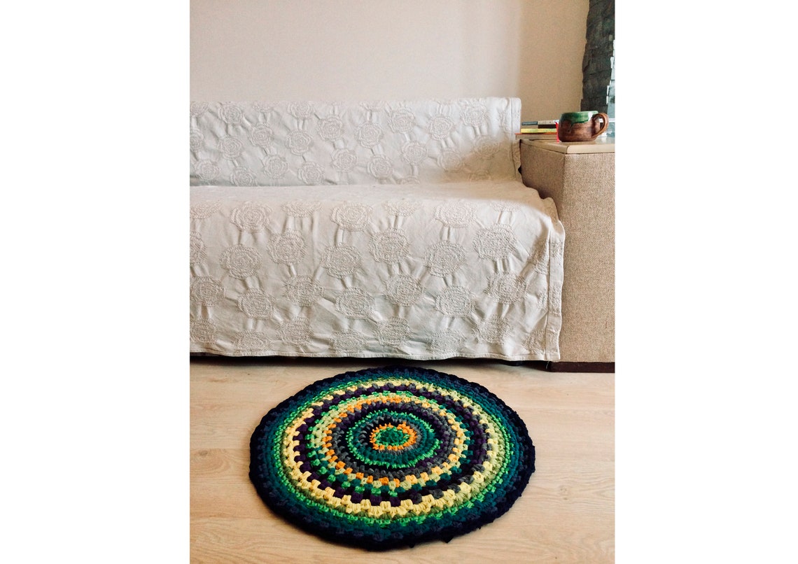 Akzent Boho Teppich rund für Küche gelb und grün Durchmesser | Etsy