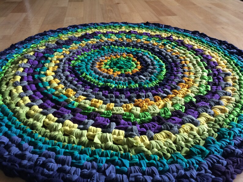 Akzent Boho Teppich rund für Küche gelb und grün ...
