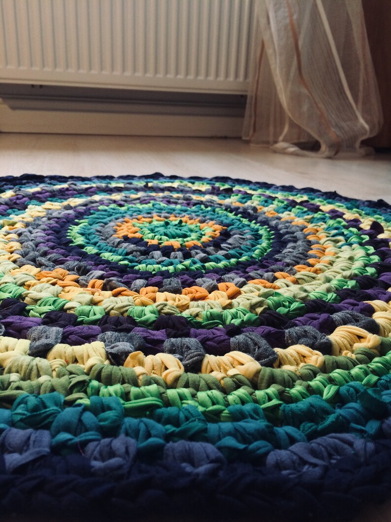 Akzent Boho Teppich rund für Küche gelb und grün Durchmesser | Etsy