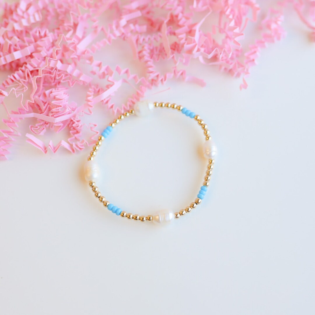 Sky Blue Pearl Poppi Bracelet I 14 K Gold Filled I Waterproof I Workout Proof I Tarnish Proof - Etsy
