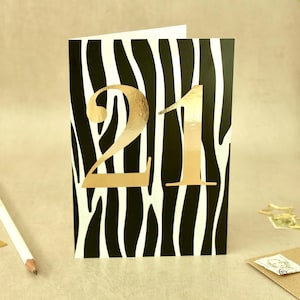 21st Birthday Card with Gold Foiled detail - Zebra Animal Print - 21st - Birthday Celebration Card - Animal Print Illustrated Card - Friend