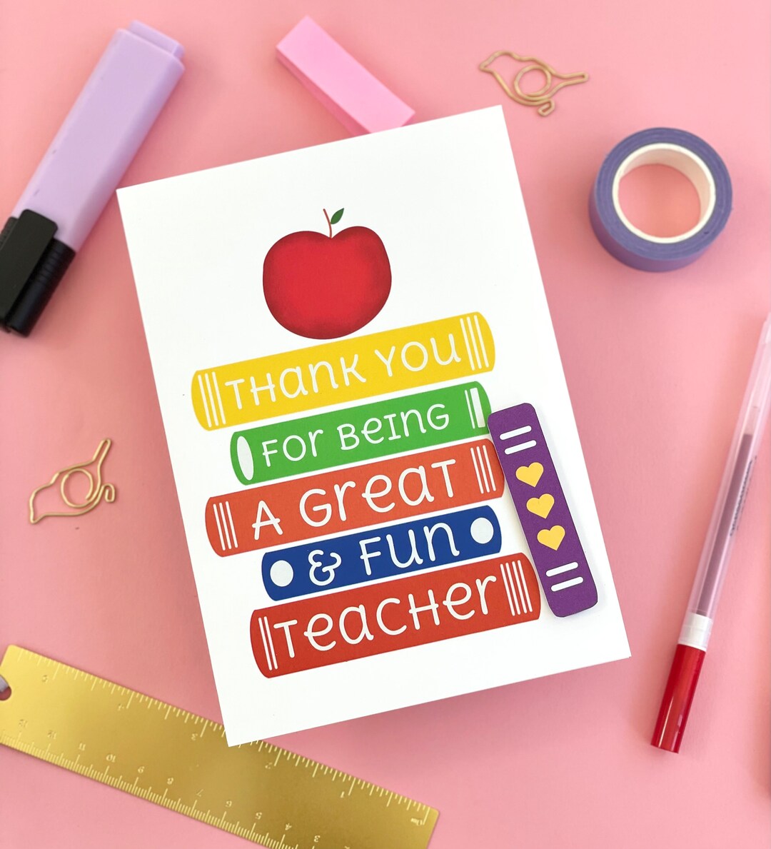 Teacher Book Card - End of Year Gift - School Teacher - Thank You Card ...