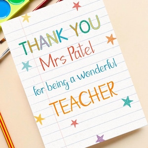 Personalised Thank you Teacher Card - Thank you teacher - End of year card - Personalised Teacher Card - customised card for a great teacher