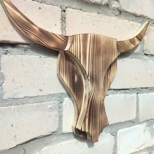 Rustikale Longhorn Holz-Wandkunst, Western Farmhaus Dekor, Handgefertigter Holzschädel