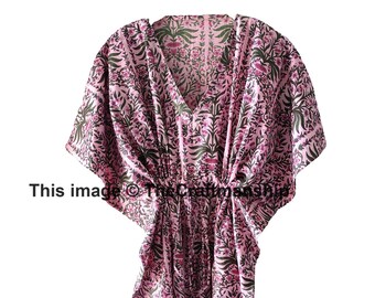 Indian Cotton  Mughal Printed Long Kaftan Hippie Style Maxi Dress