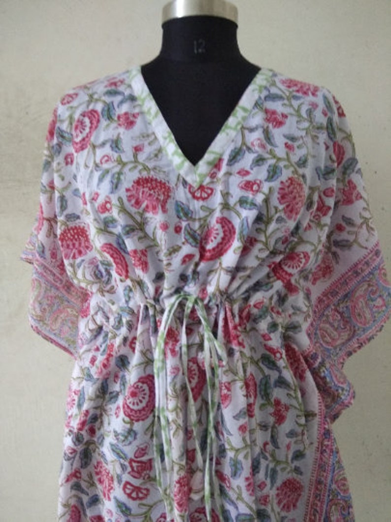 One Size Kaftan Beach Coverup Beach Dress India Kaftan Floral Print Indian Hand Block Printed Short Kaftan Pure Cotton Beach Caftan
