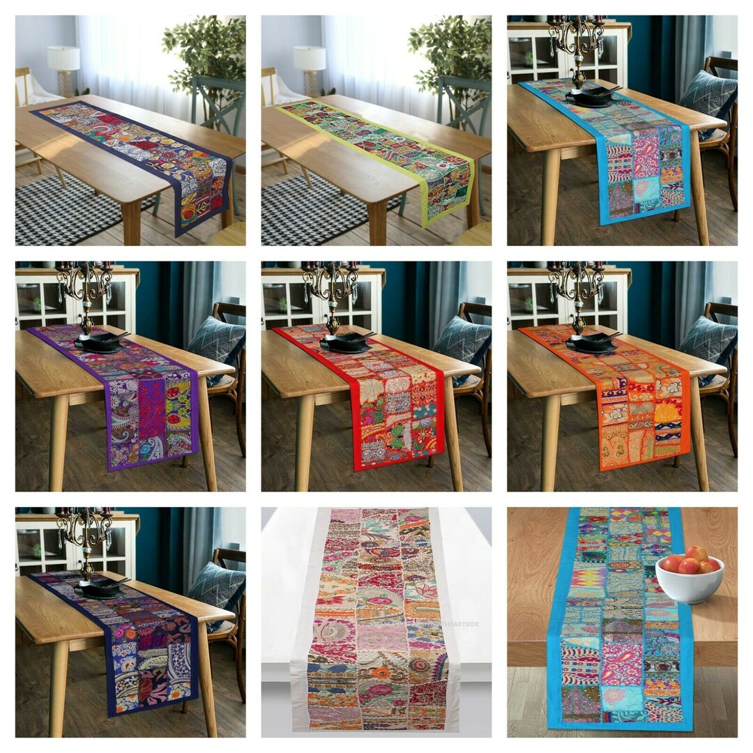 Indian Table Runner Room Decor Cloth Embroidered Patchwork Cotton