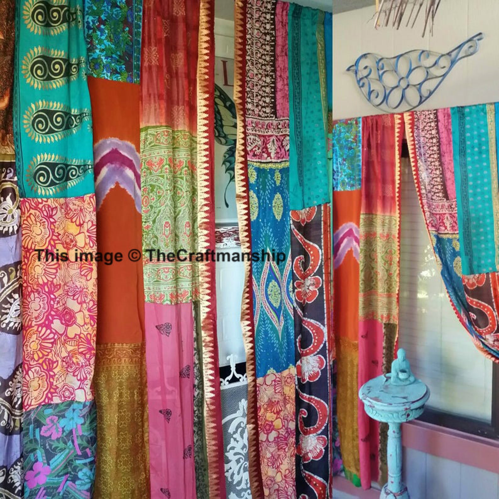 2 Pcs Of Indian Curtain Saree Silk Curtain Sari Boho Curtain Etsy