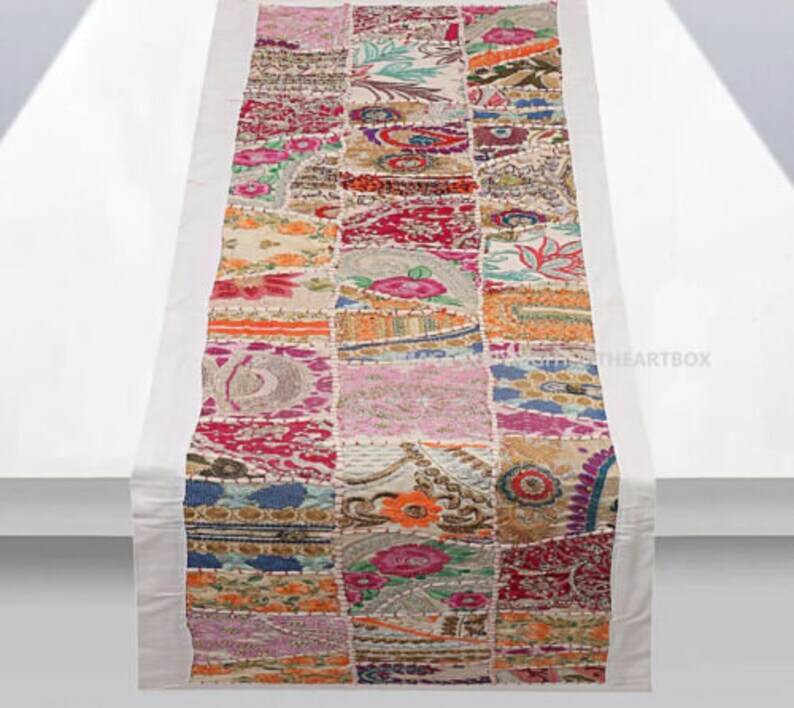 Indian Table Runner Room Decor Cloth Embroidered Patchwork Cotton