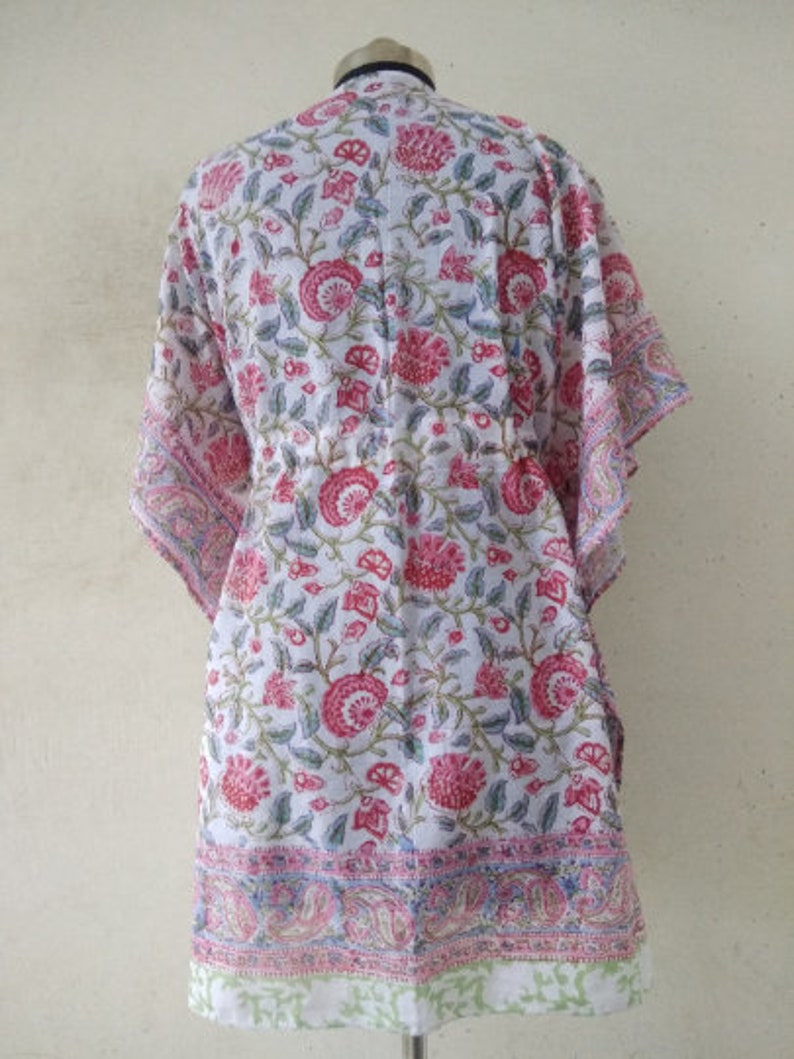 One Size Kaftan Beach Coverup Beach Dress India Kaftan Floral Print Indian Hand Block Printed Short Kaftan Pure Cotton Beach Caftan