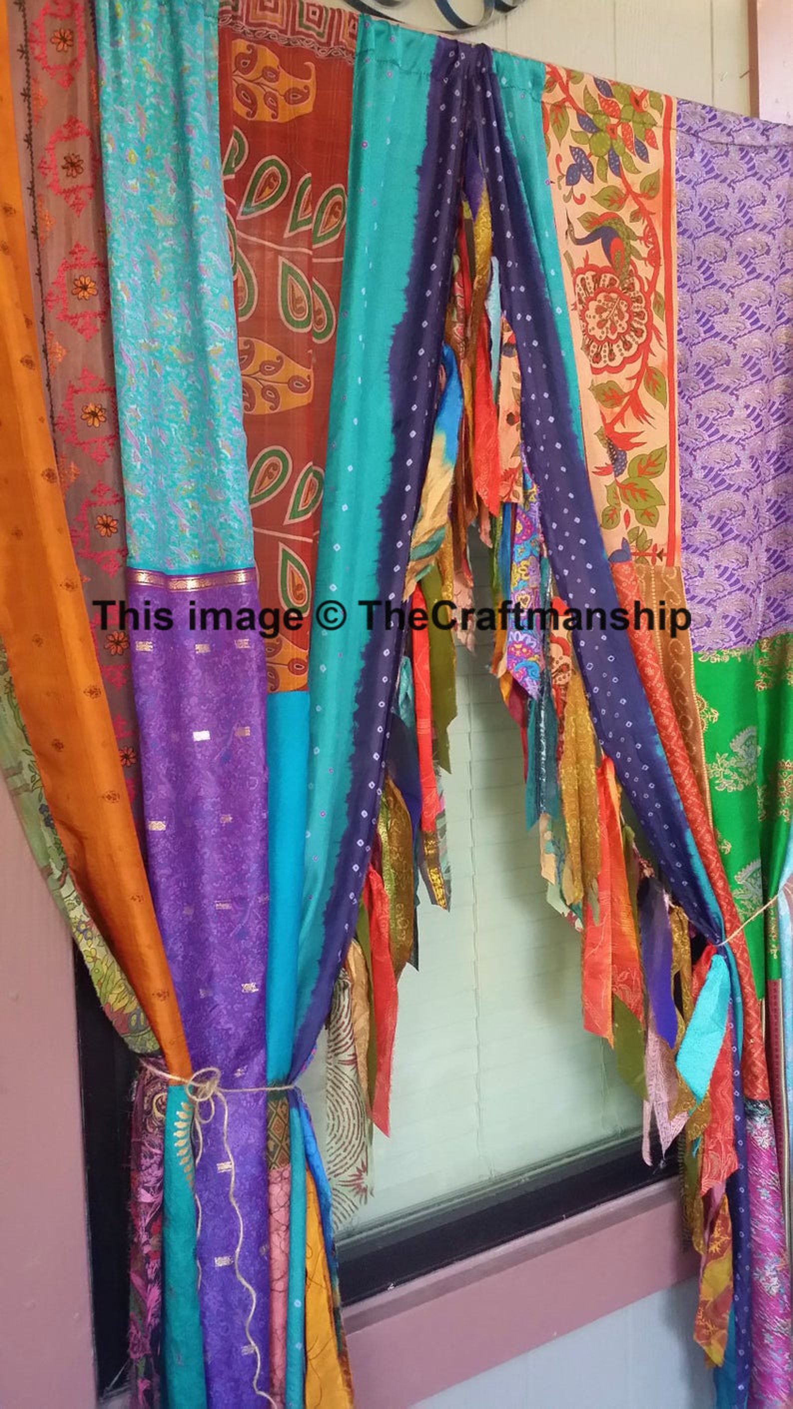 2 Pcs of Indian Curtain Saree Silk Curtain Sari Boho Curtain Etsy