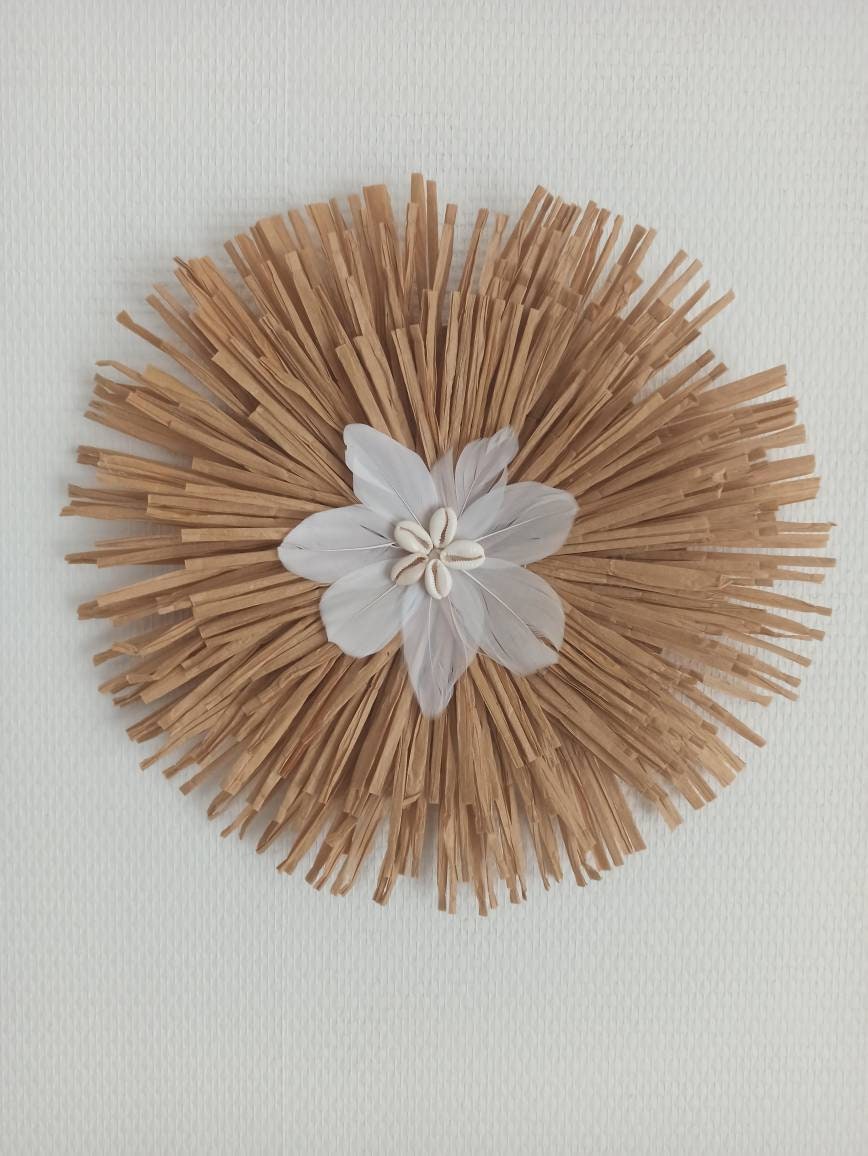Jujuhat en Raphia - Décoration Murale Plumes Coquillage Raphia