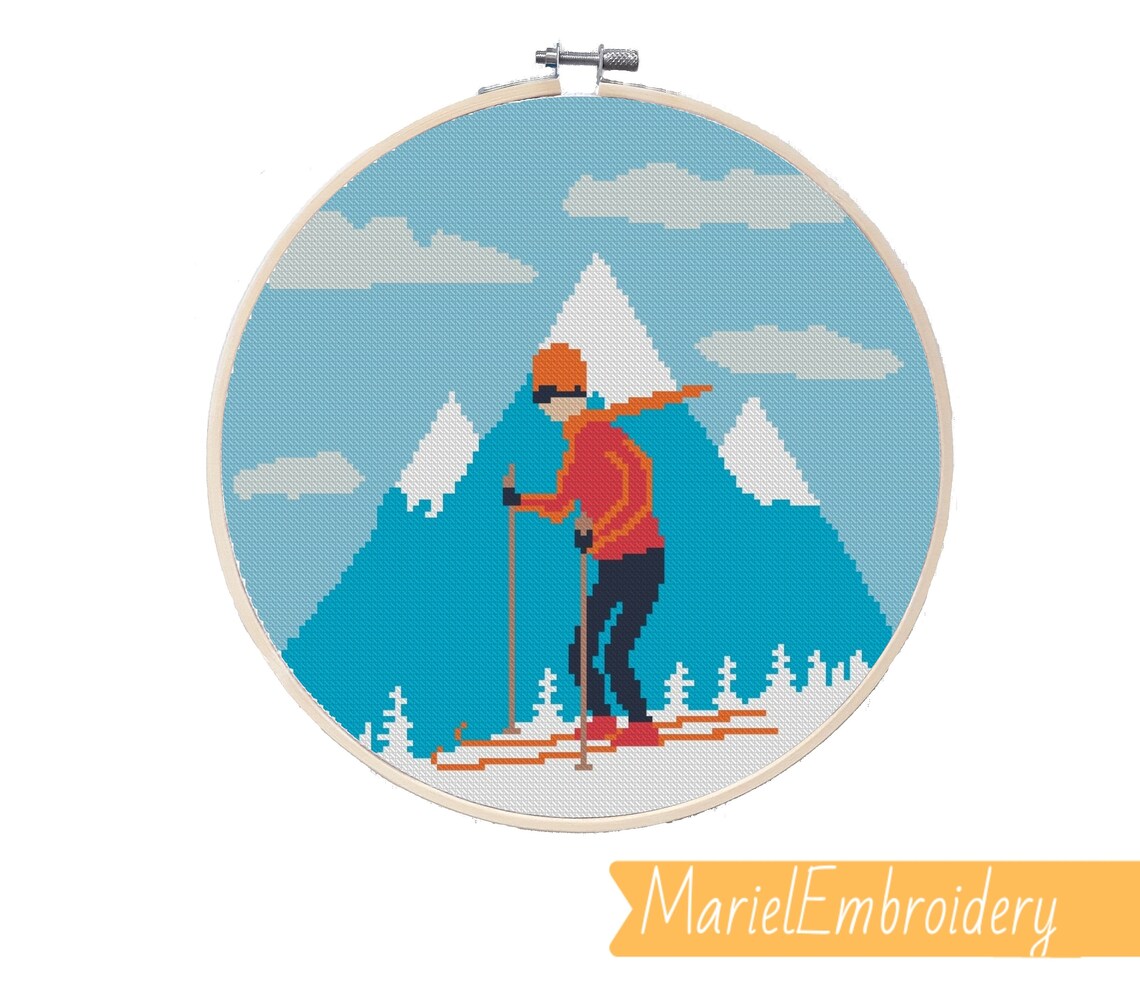 Skier cross stitch pattern mountains cross stitch sport  etsy Skier cross stitch pattern mountains cross stitch sport  etsy