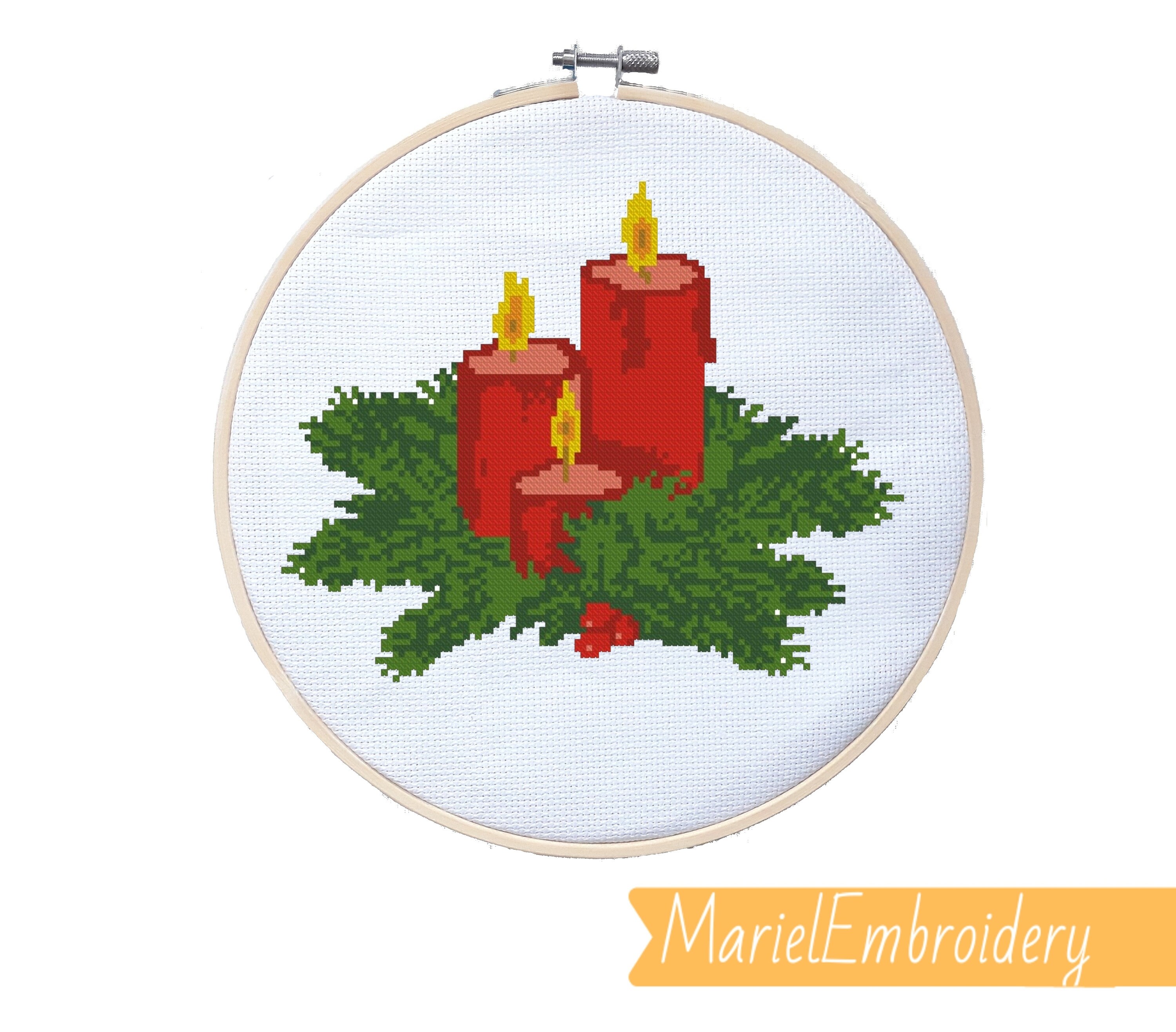 Christmas candle Modern cross stitch pattern Xmas cross stitch Etsy