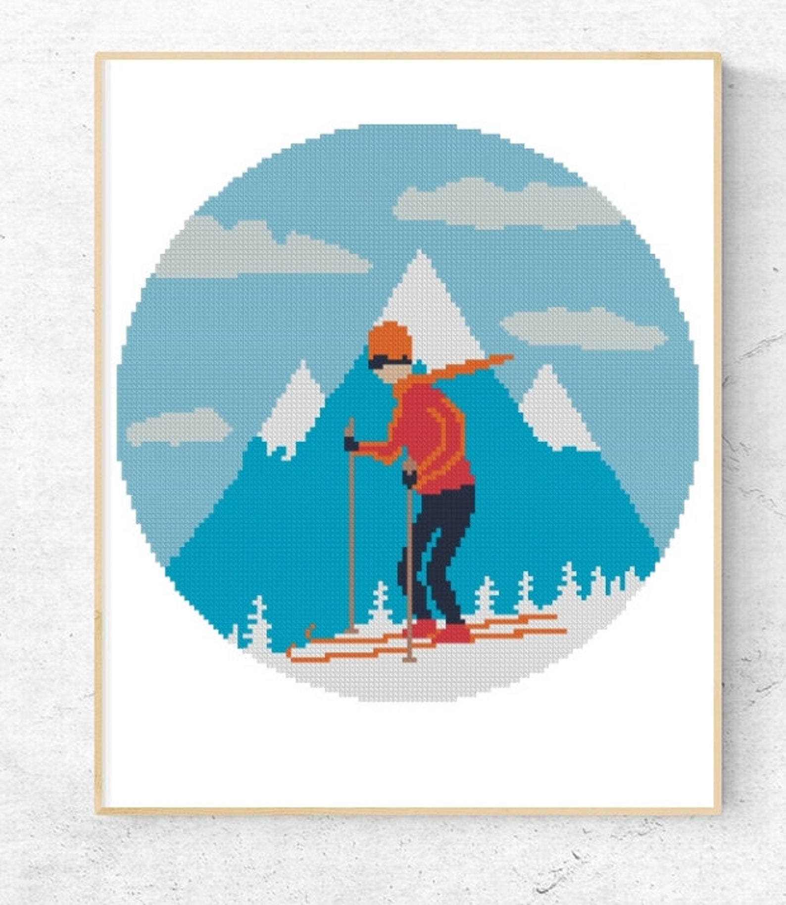 Skier Cross Stitch Pattern Mountains Cross Stitch Sport | Etsy
