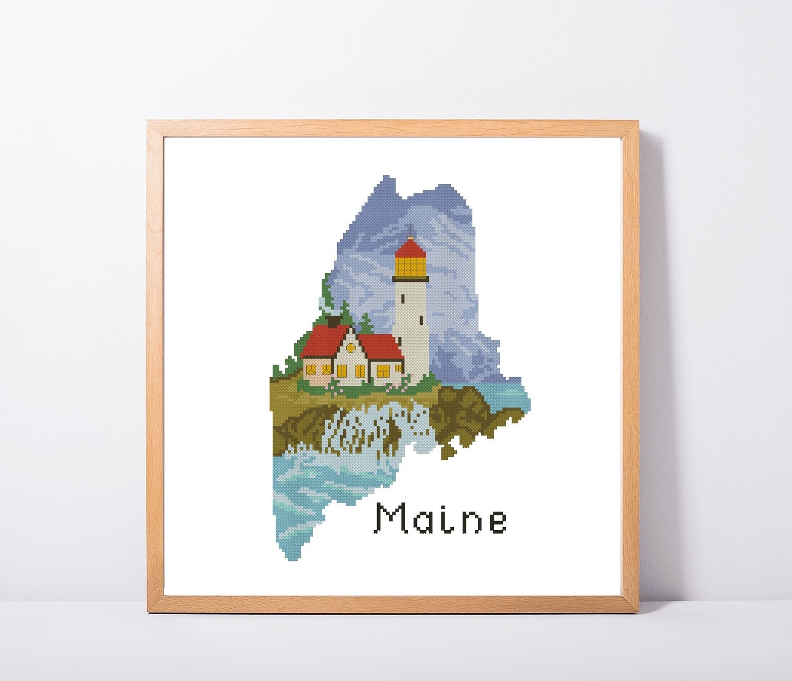 Maine state cross stitch pattern Portland lighthouse Seaside Etsy