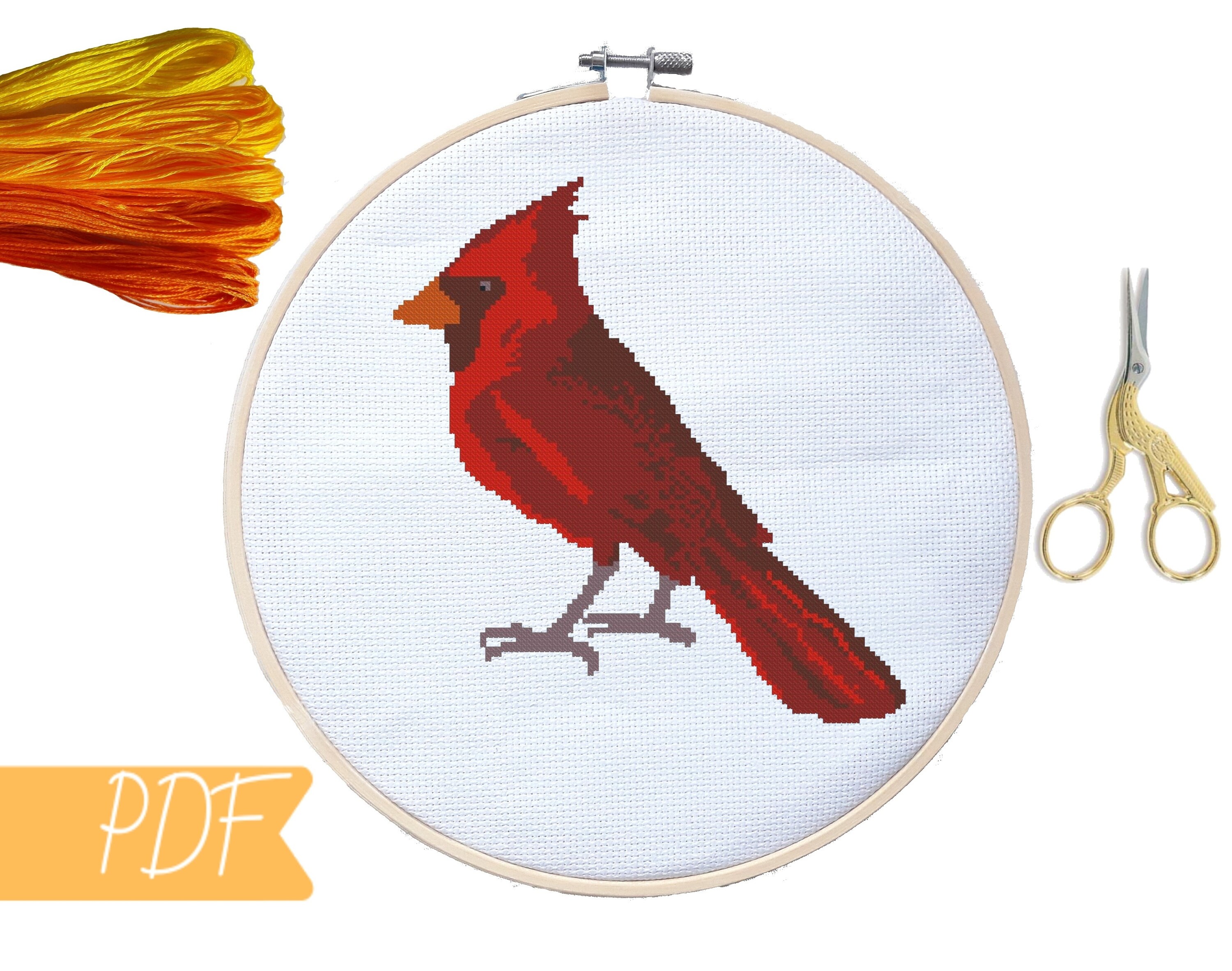 Cardinal Bird Cross Stitch Pattern Modern Cross Stitch Etsy