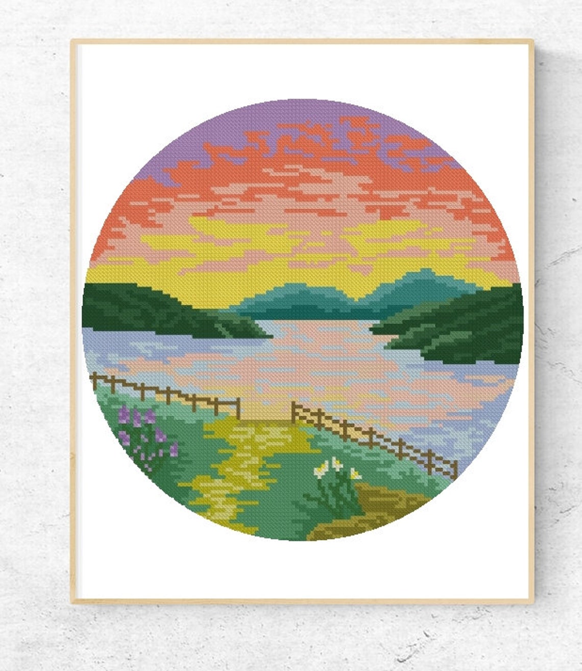 Lake Cross stitch pattern landscape Modern cross stitch nature Etsy