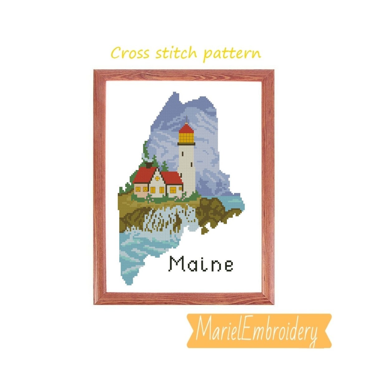 Maine state cross stitch pattern Portland lighthouse Seaside Etsy