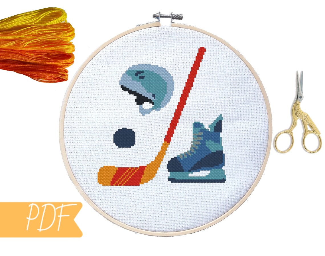 Hockey set cross stitch pattern Easy cross stitch sports Etsy