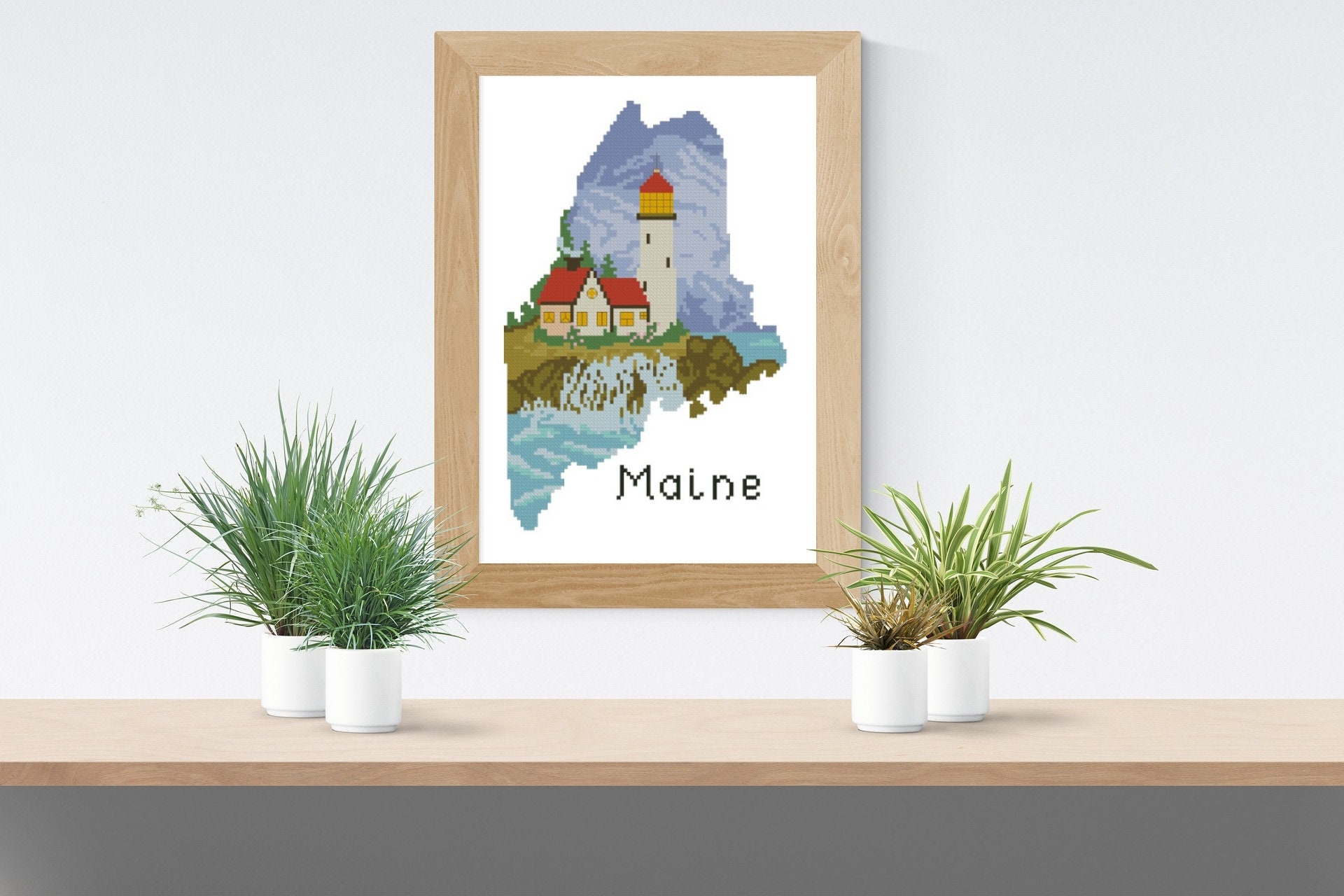 Maine state cross stitch pattern Portland lighthouse Seaside Etsy