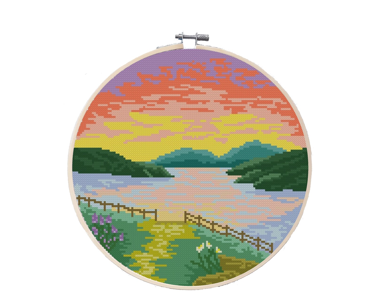 Lake Cross stitch pattern landscape Modern cross stitch nature Etsy