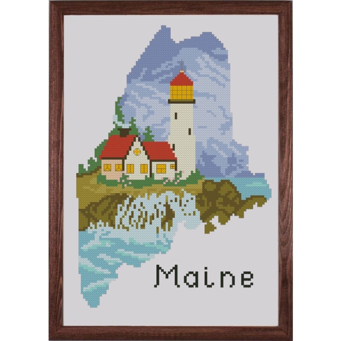Maine state cross stitch pattern Portland lighthouse Seaside Etsy