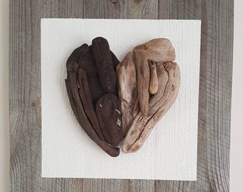 Unique driftwood heart on natural wood