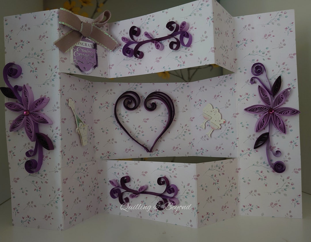 Quilled Engagement Tri Fold Shutter Card Etsy