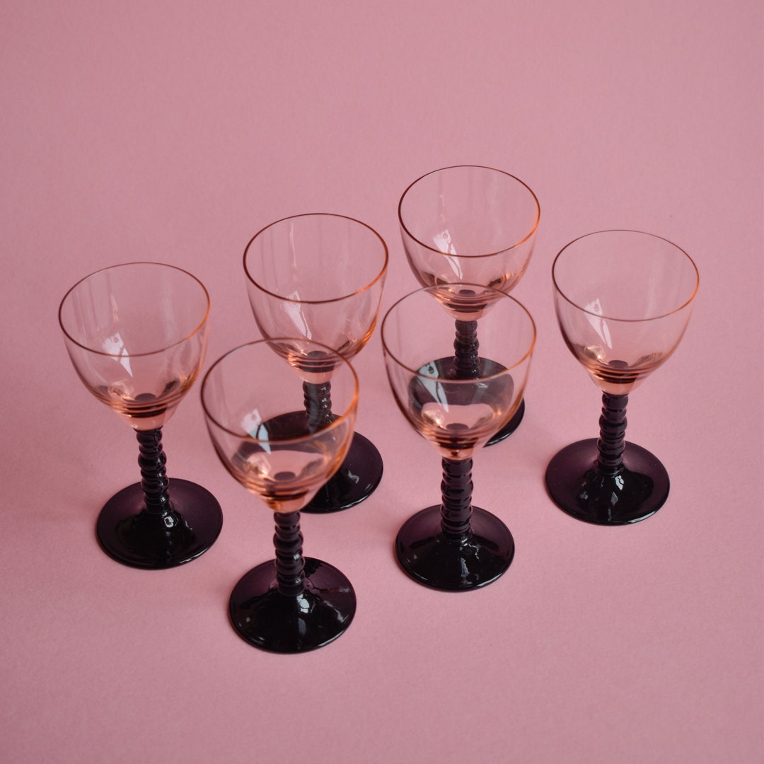 Vintage Art Deco Liquor Glasses / Set of 6 / Pink Tinted Glass Etsy