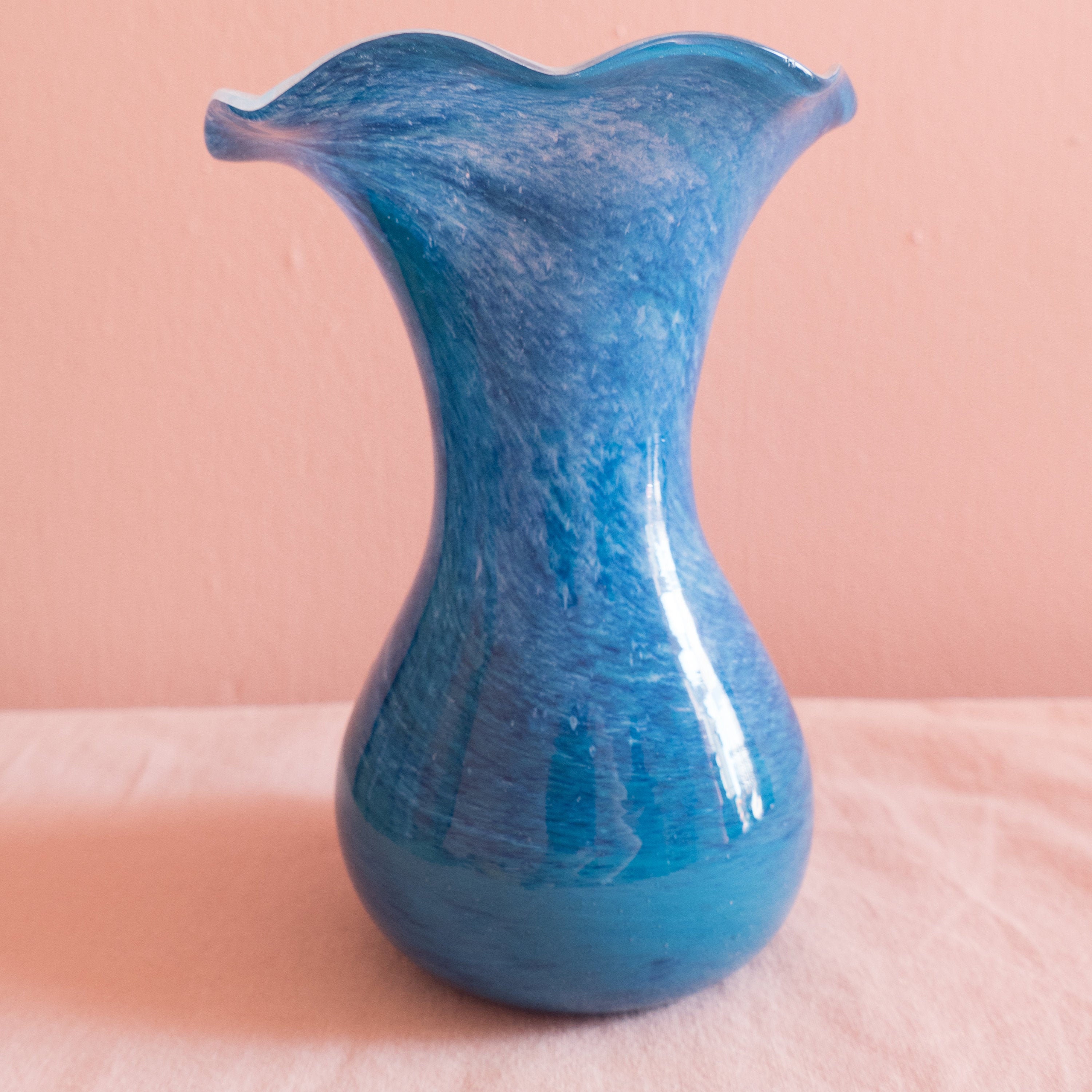 Vintage glass vase / Blue / Handblown / Cosmic Etsy