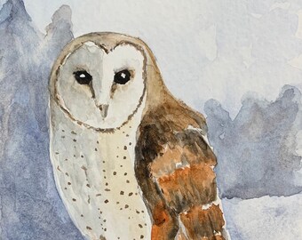 Barn Owl - Original watercolor  - one of a kind