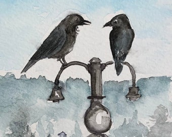 Crows in - Mt. Tabor Park Original Water Color