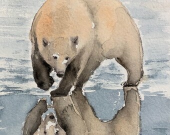 Brown Bear refections - Original watercolor, handmade, one of a kind